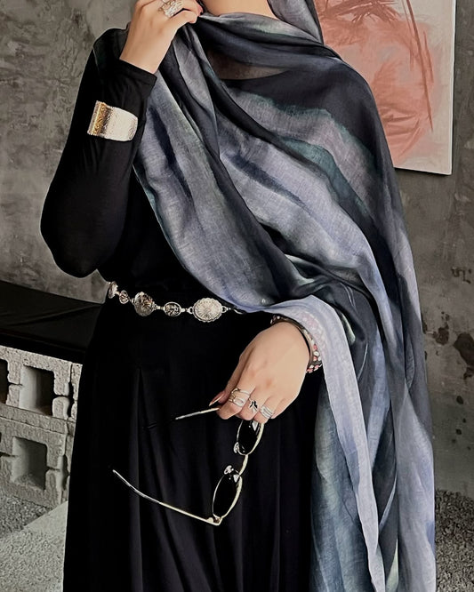 Black Stripe Print Hijab //. Premium Summer Scarves