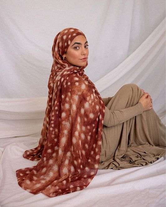 Fawn Deer Print Hijab (Brown) //. Premium Summer Scarves