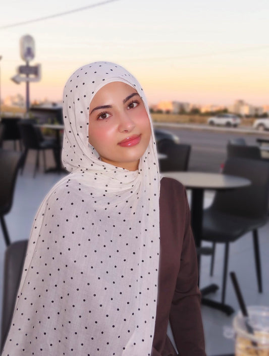Polka Dot White Hijab //. Premium Summer Scarves