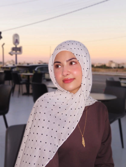 Polka Dot White Hijab //. Premium Summer Scarves