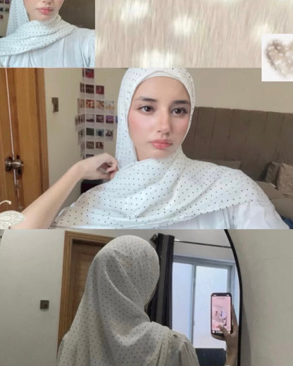 Polka Dot White Hijab //. Premium Summer Scarves
