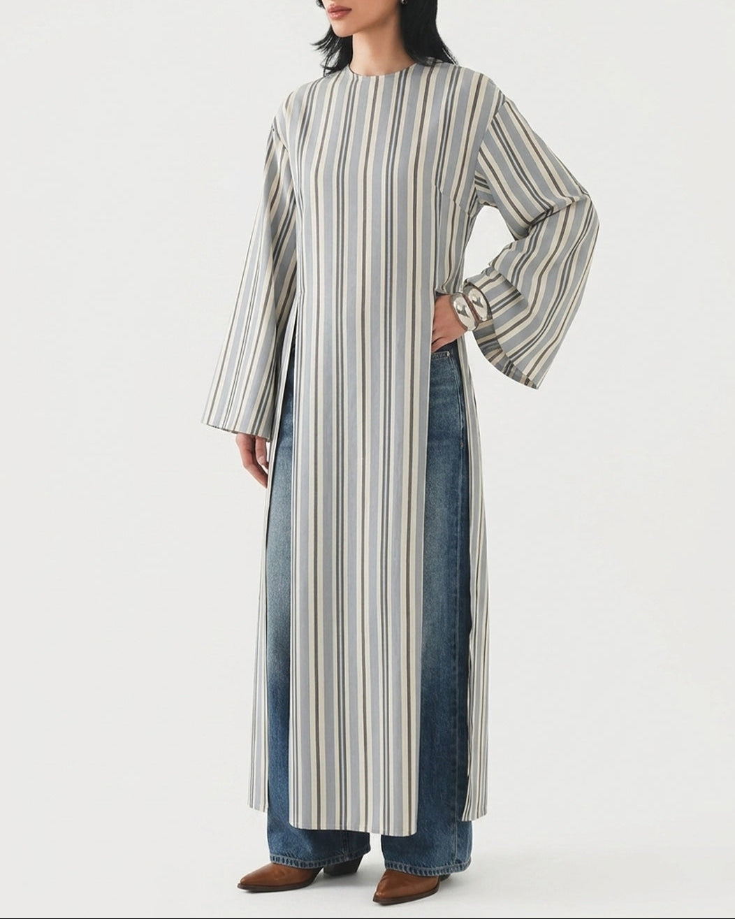 Linen Stripe Long Dress | Modest But Chic.
