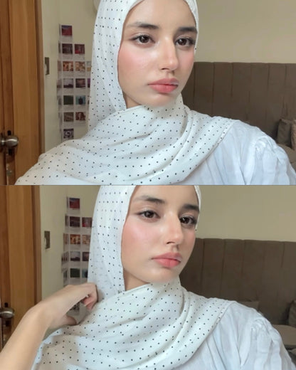 Polka Dot White Hijab //. Premium Summer Scarves