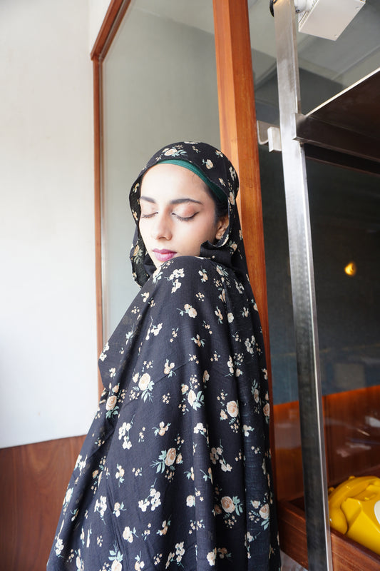 Black Floral Hijab //. Premium Summer Scarves
