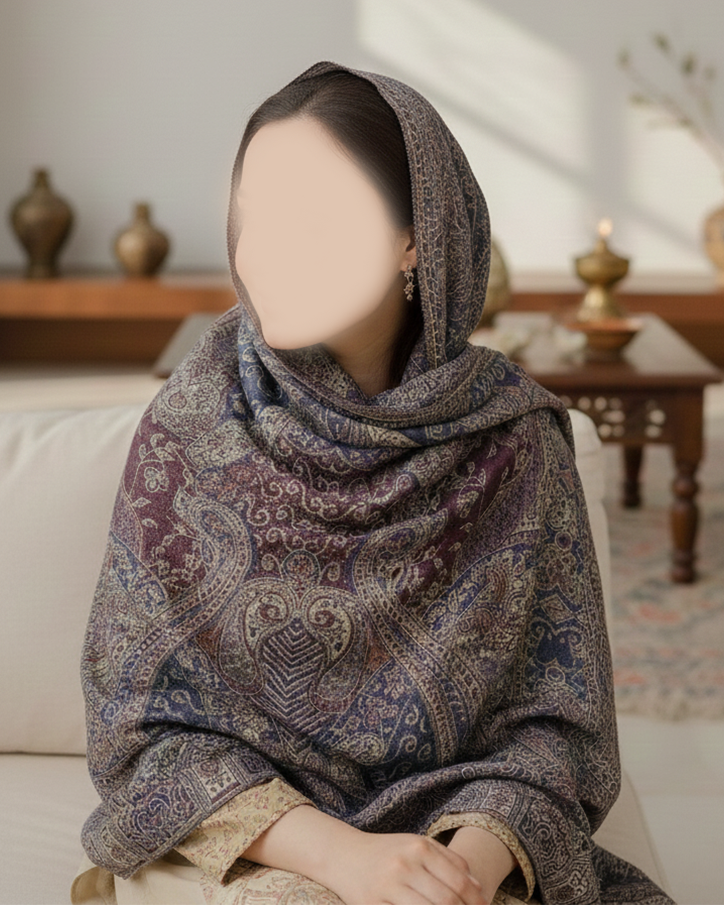 Deep Purple/Multi Colour Pashmina Shawl | Design. 002