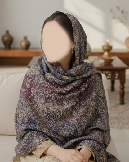Deep Purple/Multi Colour Pashmina Shawl | Design. 002