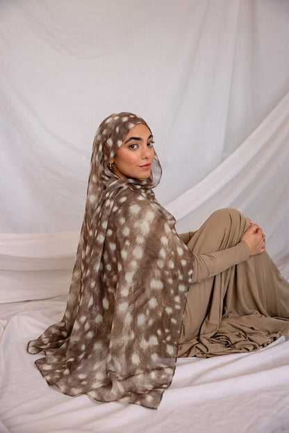 Fawn Print Hijab (Wallnut) //. Premium Summer Scarves