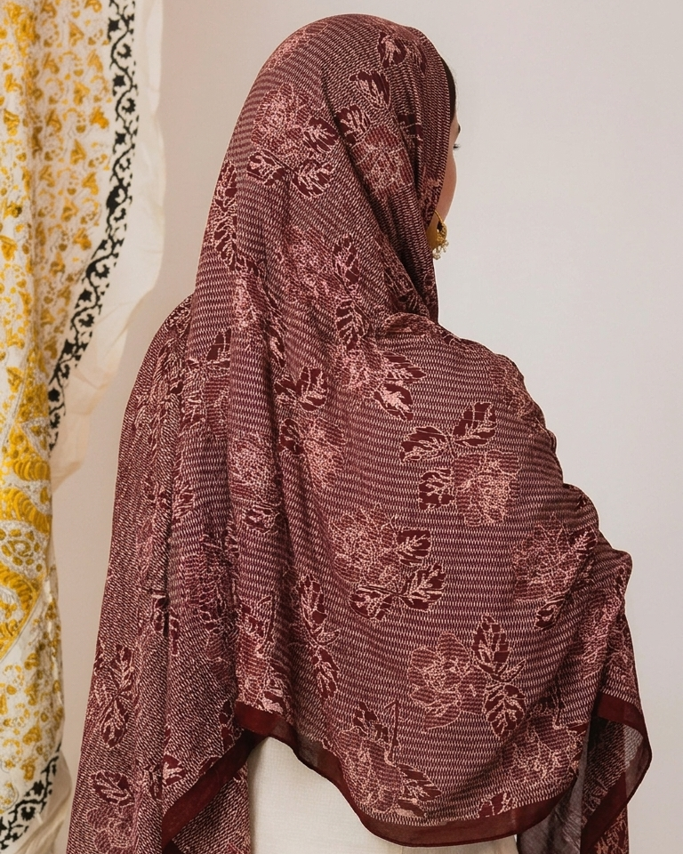 Mauve Botanical Weave Hijab //. Premium Summer Scarves