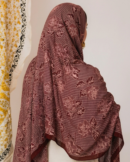 Mauve Botanical Weave Hijab //. Premium Summer Scarves