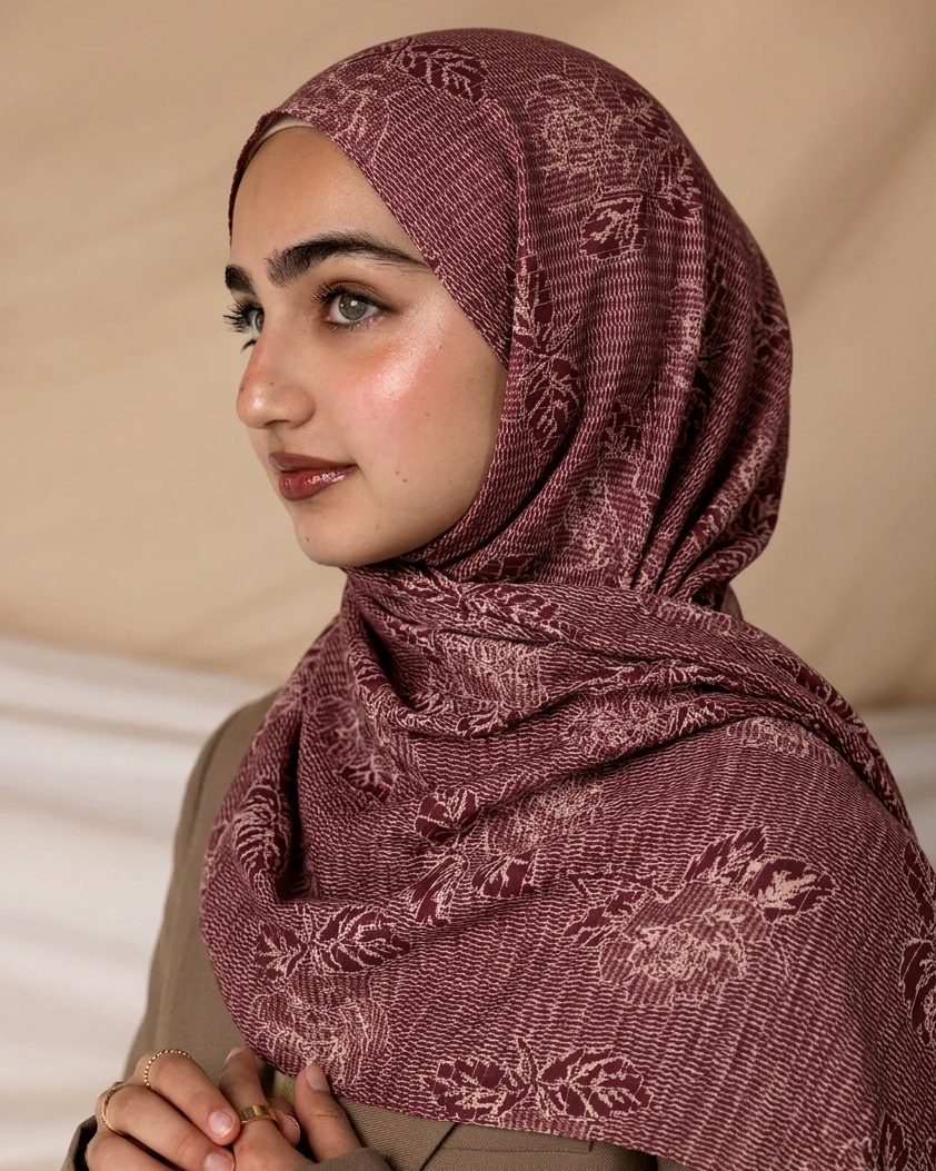 Mauve Botanical Weave Hijab //. Premium Summer Scarves