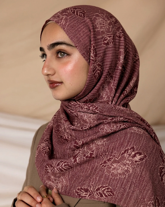 Mauve Botanical Weave Hijab //. Premium Summer Scarves