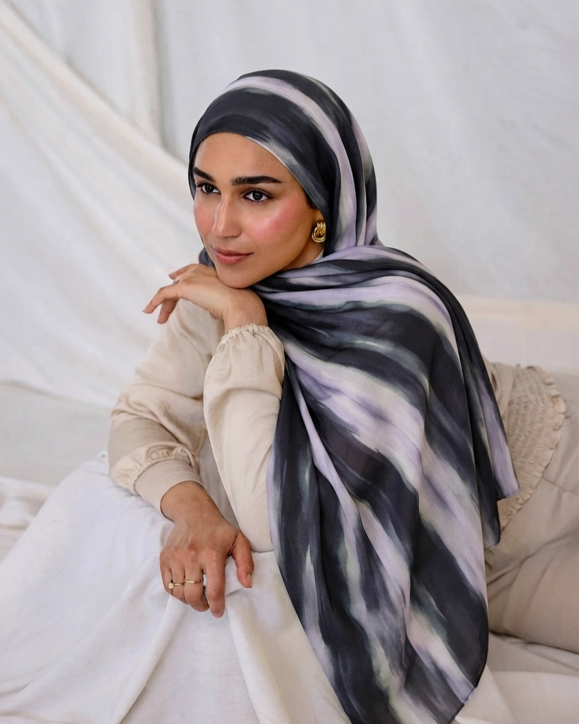 Black Stripe Print Hijab //. Premium Summer Scarves