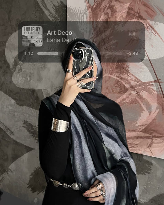 Black Stripe Print Hijab //. Premium Summer Scarves