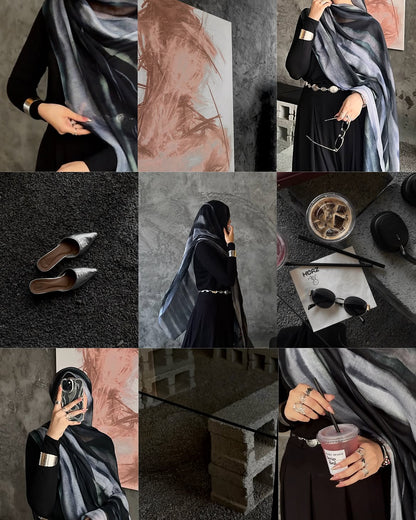 Black Stripe Print Hijab //. Premium Summer Scarves