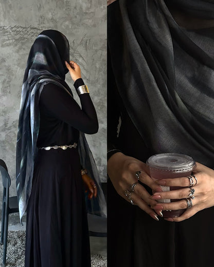 Black Stripe Print Hijab //. Premium Summer Scarves