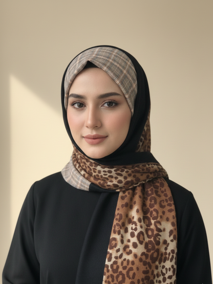 Leopard & Plaid Print Fusion Hijab