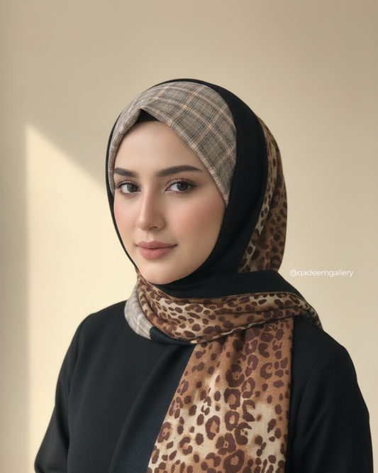 Leopard & Plaid Print Fusion Hijab