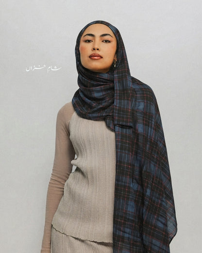 Mixed Plaid Hijab [blue edition] //. shaam e khazaan '26