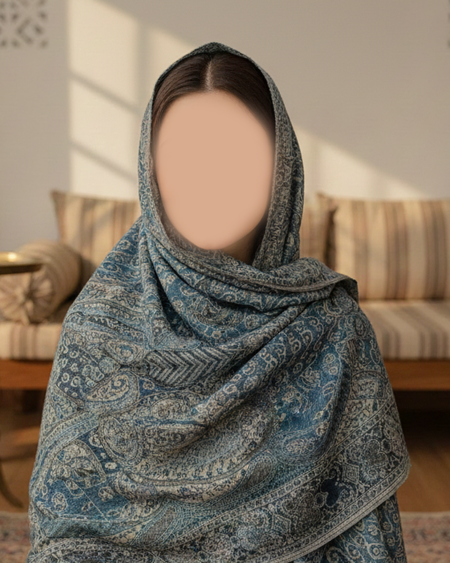 Teal (Blue) Pashmina Shawl | Design. 002