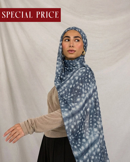 Fawn Print Hijab (Blue) //. Premium Summer Scarves