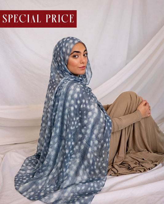 Fawn Print Hijab (Blue) //. Premium Summer Scarves
