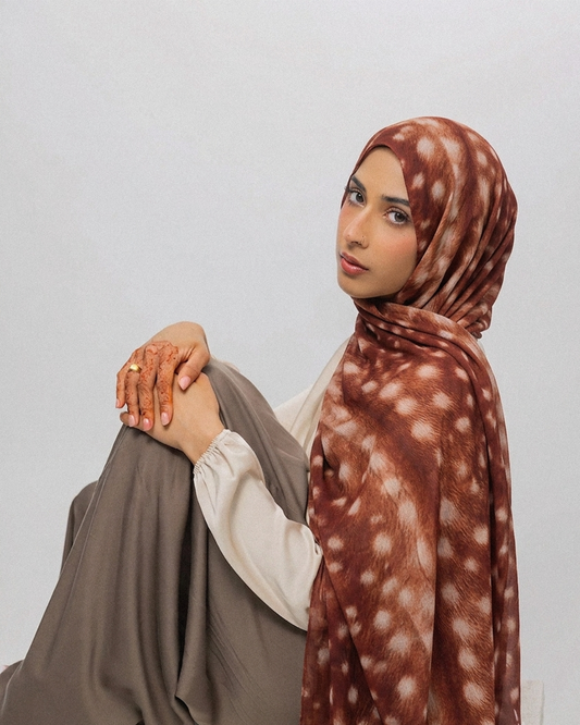 Fawn Deer Print Hijab (Brown) //. Premium Summer Scarves