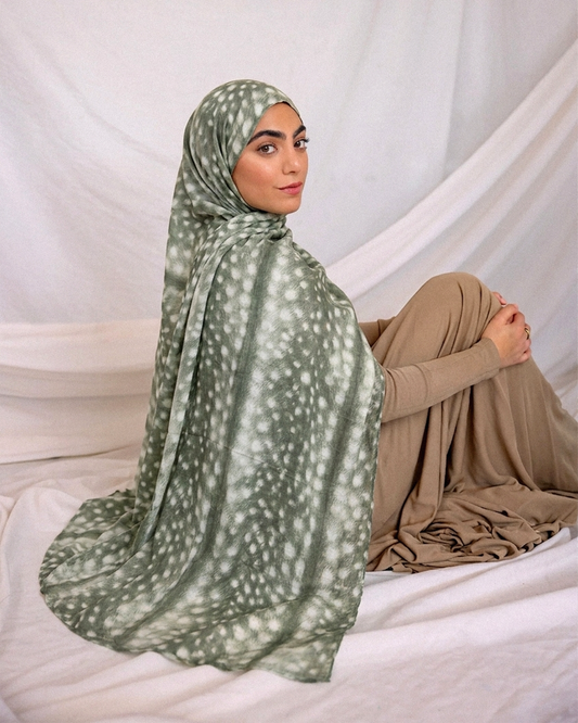 Fawn Print Hijab (Green) //. Premium Summer Scarves