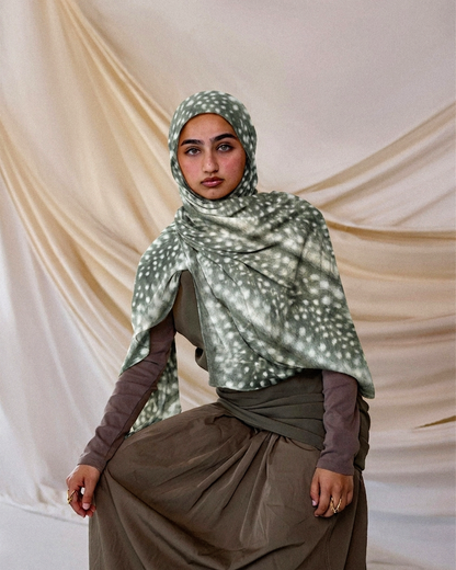 Fawn Print Hijab (Green) //. Premium Summer Scarves