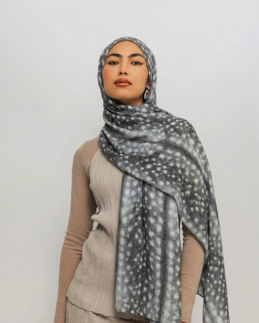 Fawn Print Hijab (Silver) //. Premium Summer Scarves