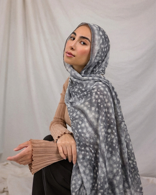 Fawn Print Hijab (Silver) //. Premium Summer Scarves