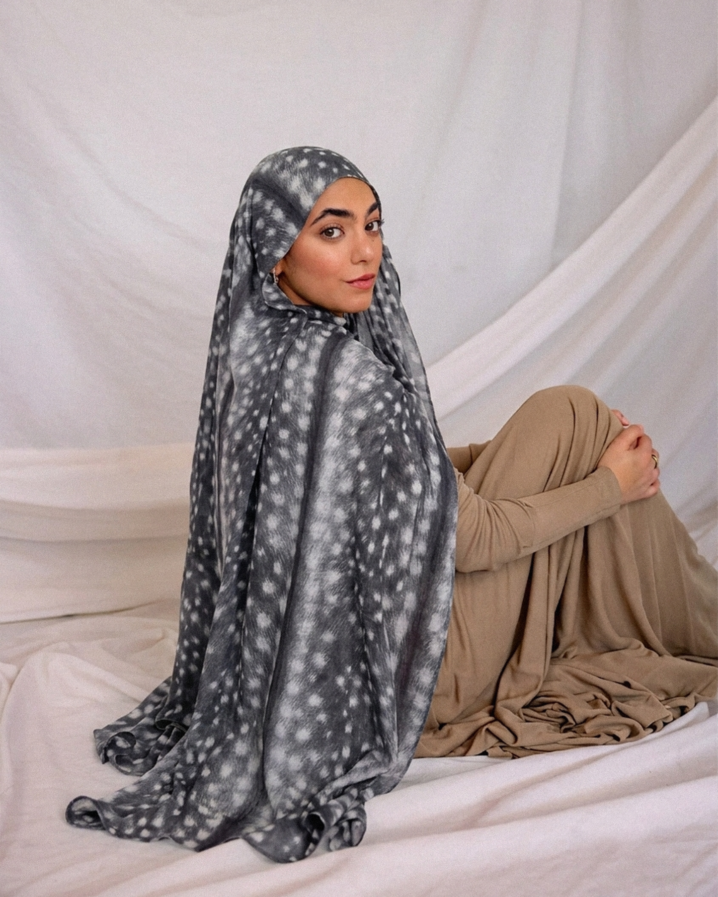 Fawn Print Hijab (Silver) //. Premium Summer Scarves