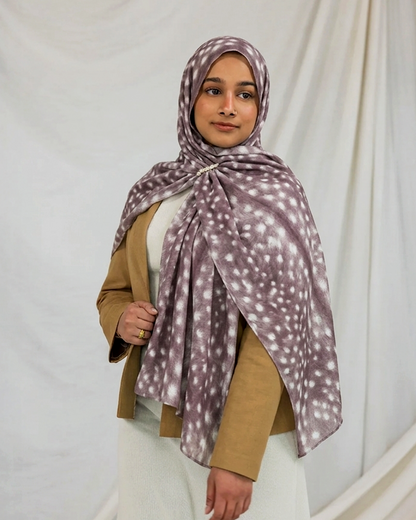Fawn Deer Print Hijab (Dust Plum) //. Premium Summer Scarves