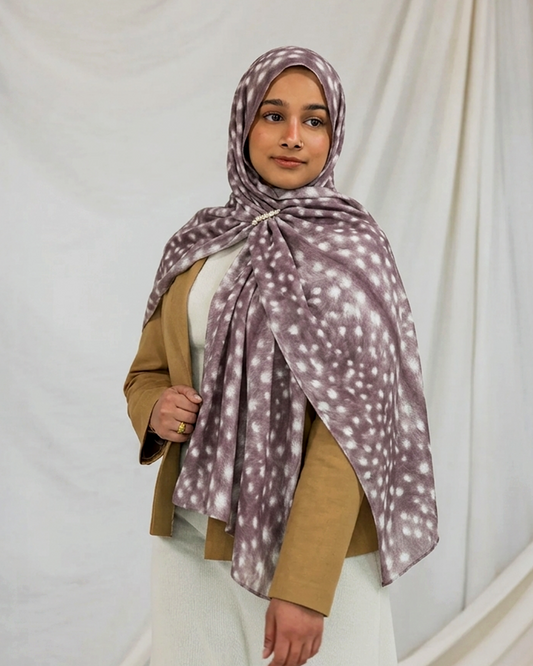Fawn Deer Print Hijab (Dust Plum) //. Premium Summer Scarves