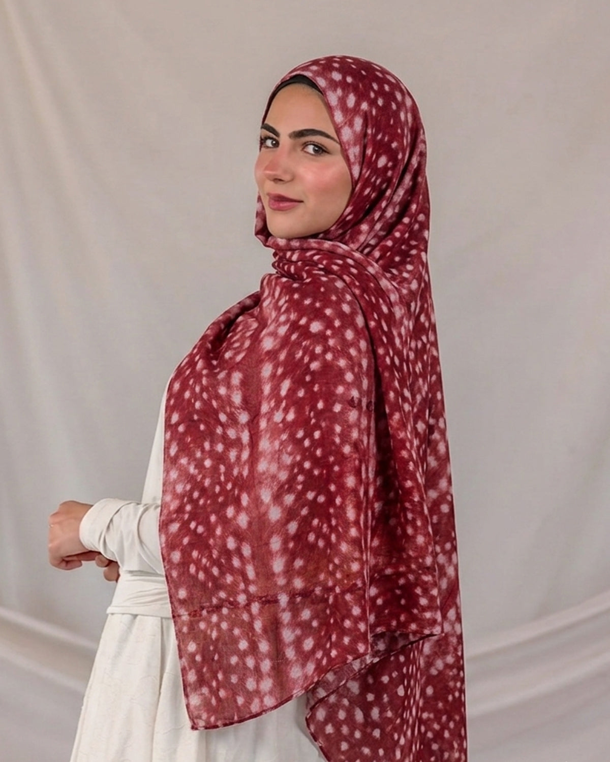 Fawn Deer Print Hijab (Maroonish Red) //. Premium Summer Scarves