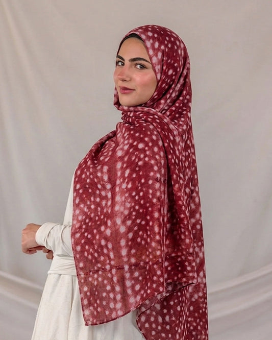 Fawn Deer Print Hijab (Maroonish Red) //. Premium Summer Scarves