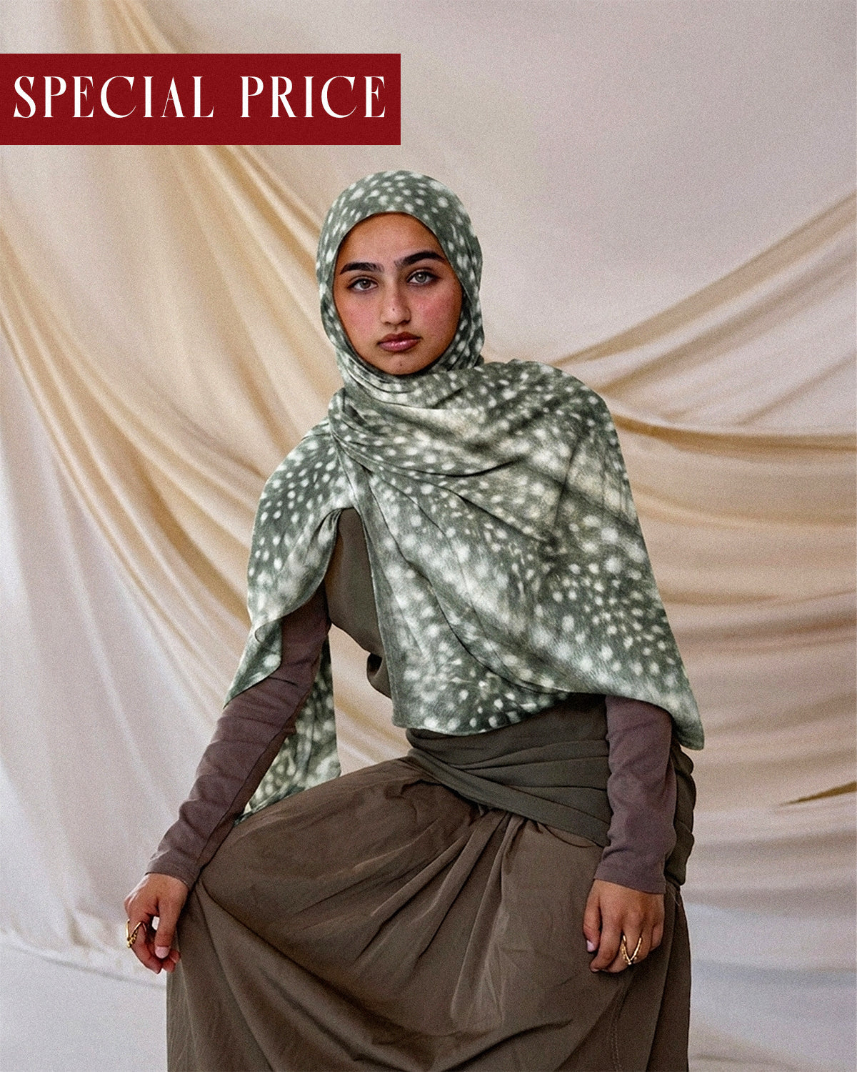 Fawn Print Hijab (Green) //. Premium Summer Scarves