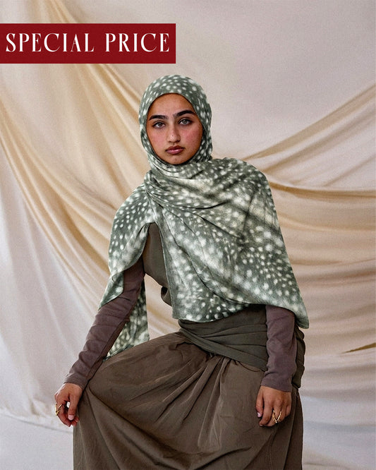 Fawn Print Hijab (Green) //. Premium Summer Scarves